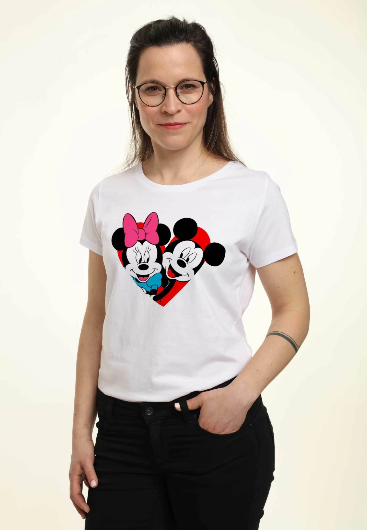 Disney Mickey Mouse Mickey Minnie Heart - T-Shirt Print - White 6 Disney Mickey Mouse Mickey Minnie Heart - T-Shirt Print - White - Afbeelding 4