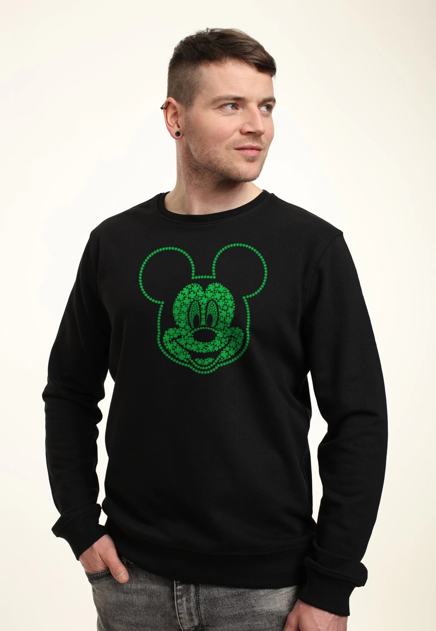Disney Classic Mickey Micky Shamrocks - Sweater - Black 5 Disney Classic Mickey Micky Shamrocks - Sweater - Black - Afbeelding 3