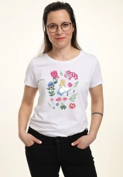 Disney Alice In Wonderland Alice Friends Flowers - T-Shirt Print - White