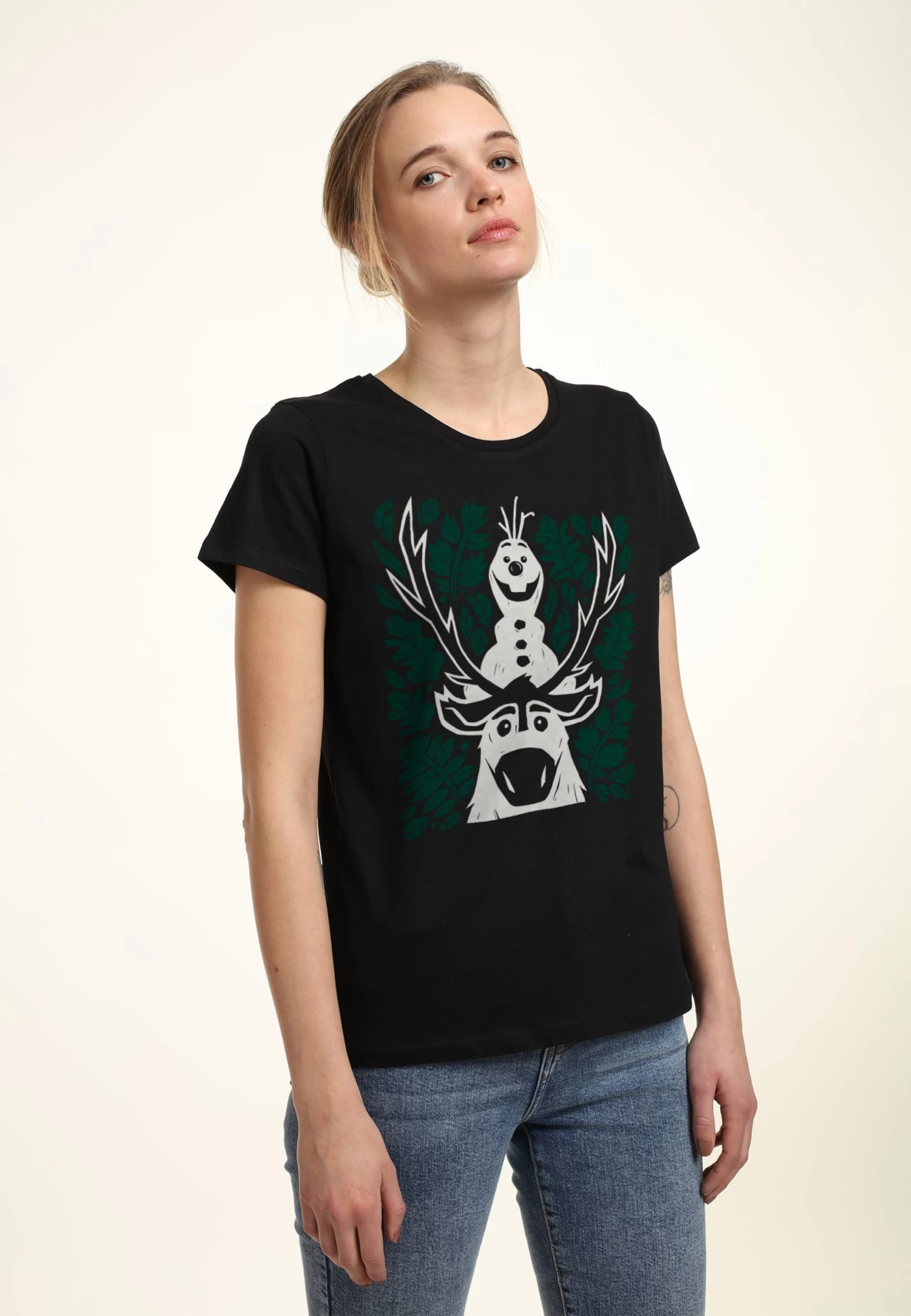 Disney Frozen 2 Olaf Sven Leaves - T-Shirt Print - Black 6 Disney Frozen 2 Olaf Sven Leaves - T-Shirt Print - Black - Afbeelding 4