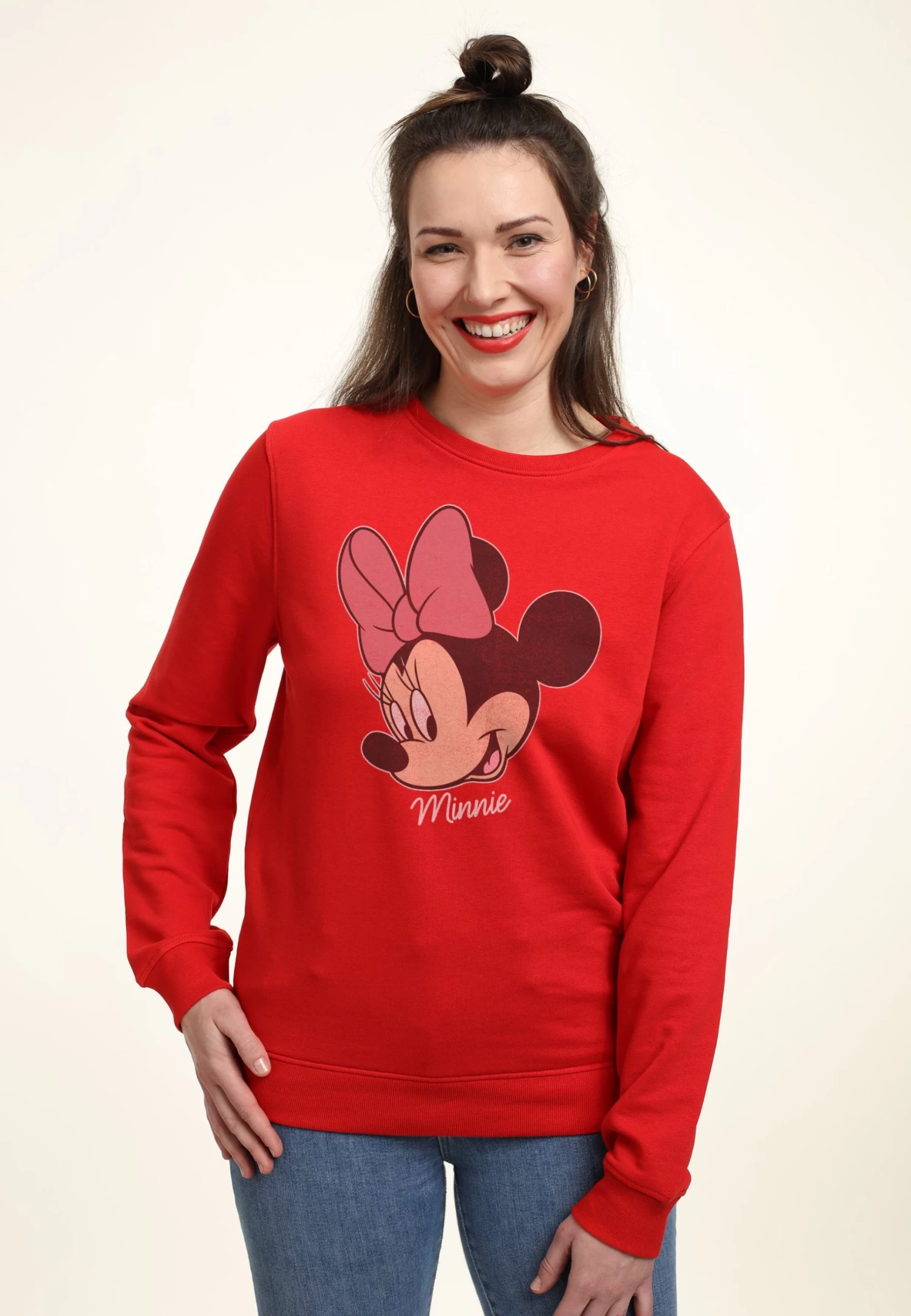 Disney Mickey Classic Minnie Big Face Distressed - Sweater - Red 3 Disney Mickey Classic Minnie Big Face Distressed - Sweater - Red