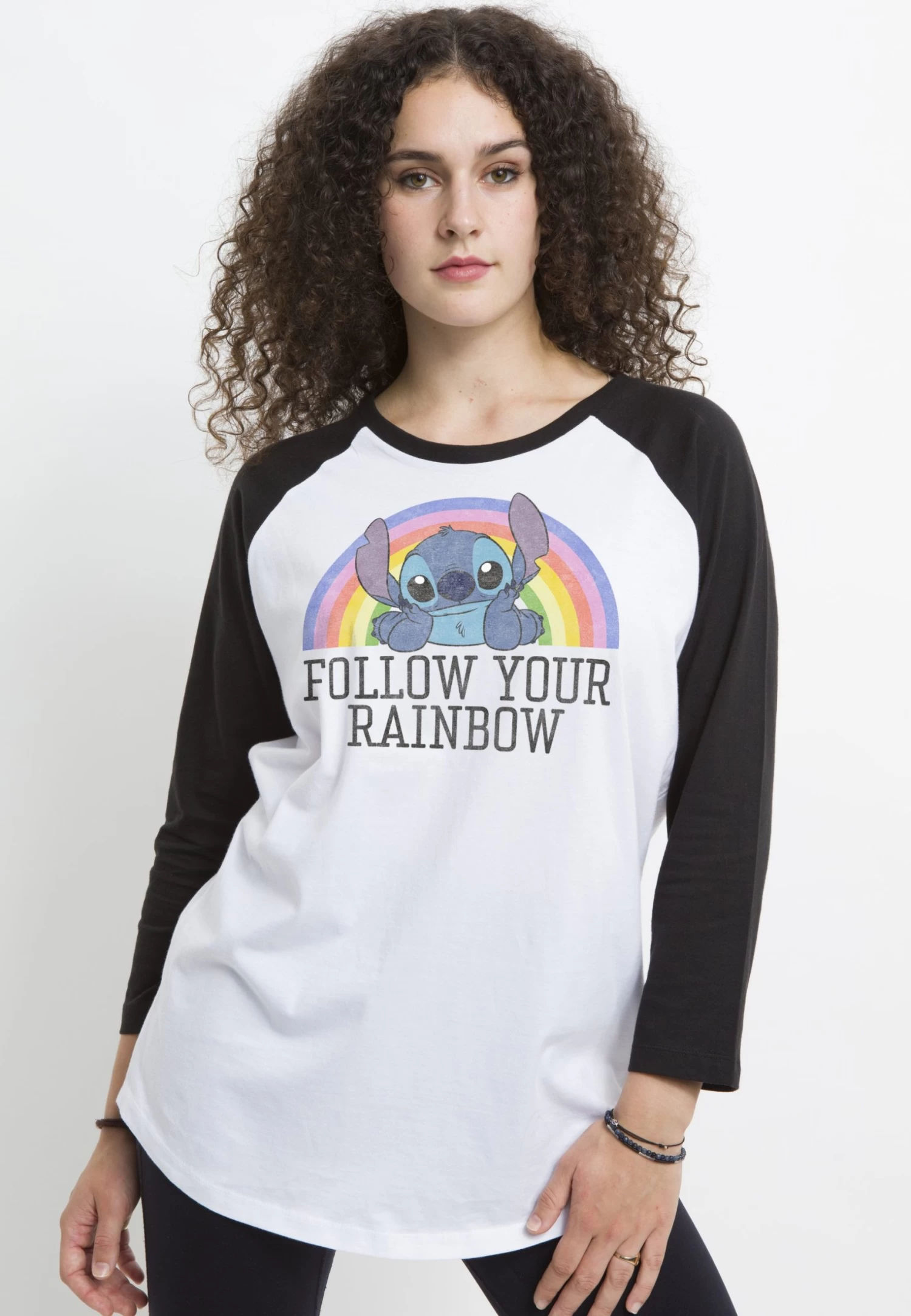 Disney LiloStitch Rainbow - Longsleeve - White Black 5 Disney LiloStitch Rainbow - Longsleeve - White Black - Afbeelding 3