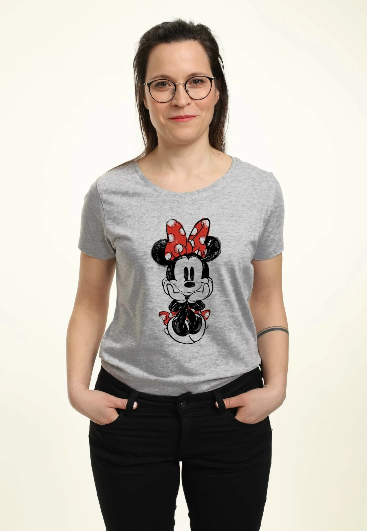 Disney Mickey Classic Sitting Minnie Sketch - T-Shirt Print - Heather Grey 3 Disney Mickey Classic Sitting Minnie Sketch - T-Shirt Print - Heather Grey