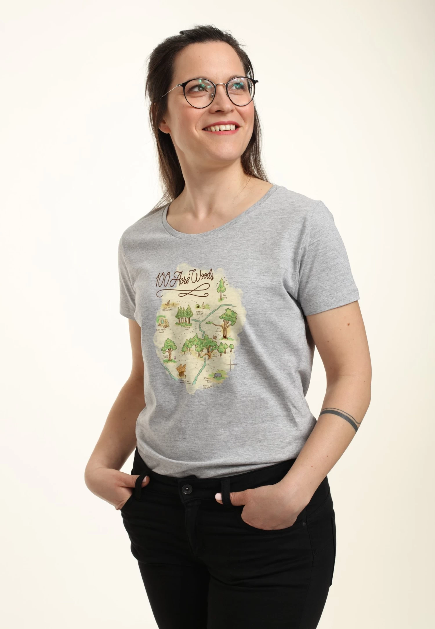 Disney Winnie The Pooh Acre Map - T-Shirt Print - Heather Grey 6 Disney Winnie The Pooh Acre Map - T-Shirt Print - Heather Grey - Afbeelding 4