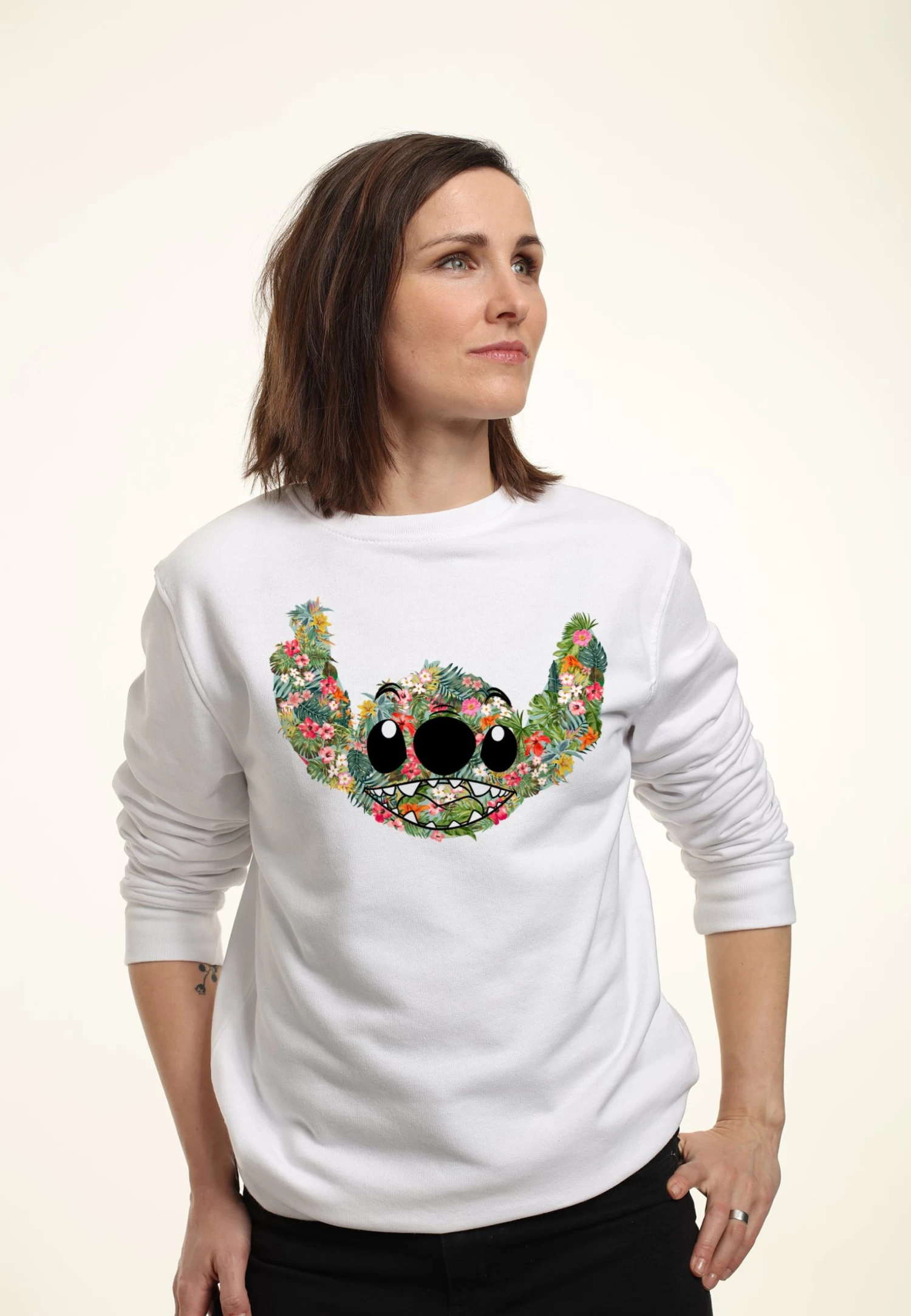 Disney Lilo & Stitch Stitch Floral - Sweater - White 5 Disney Lilo & Stitch Stitch Floral - Sweater - White - Afbeelding 3