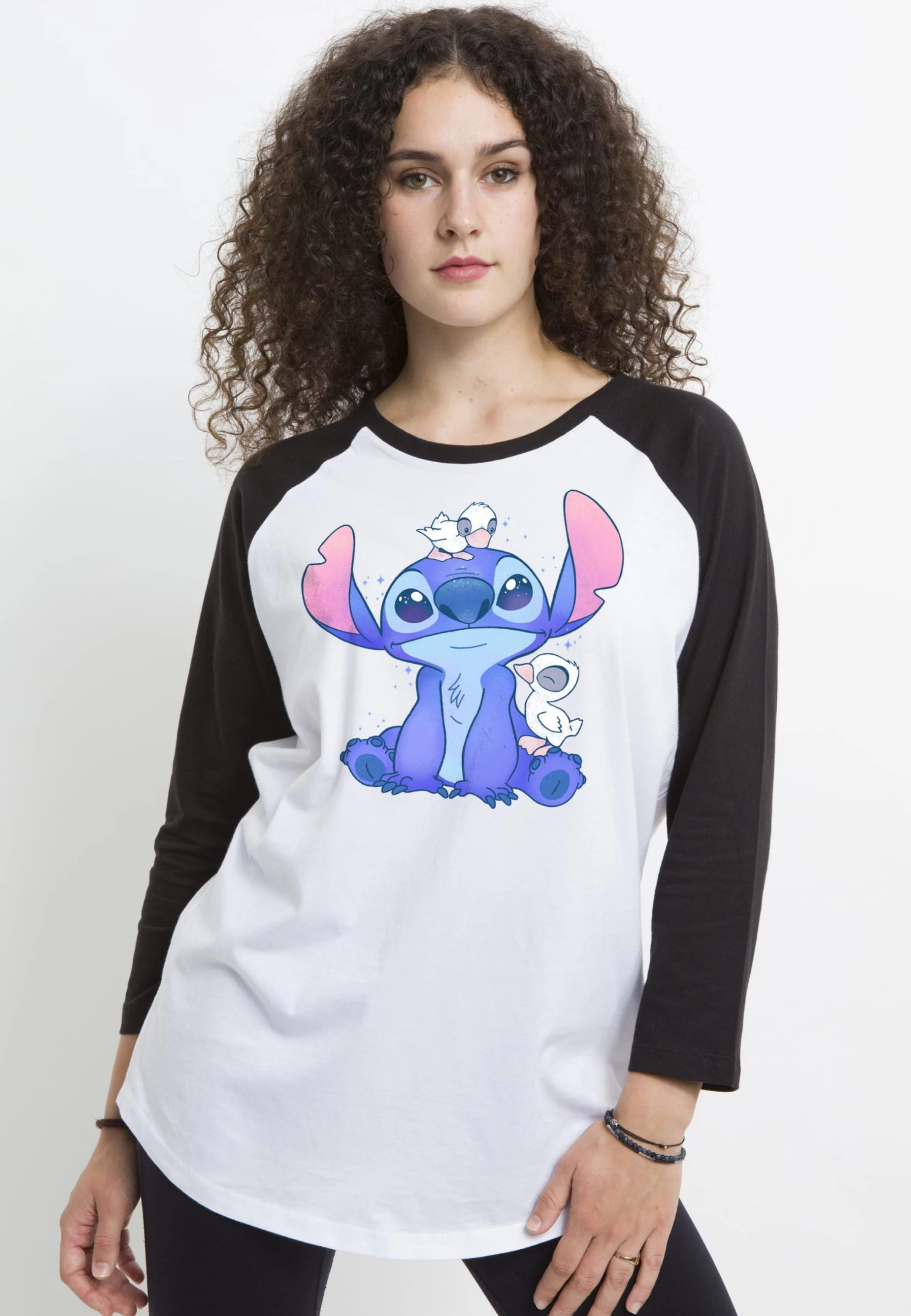 Disney Lilo Stitch Cute Ducks - Longsleeve - White Black 5 Disney Lilo Stitch Cute Ducks - Longsleeve - White Black - Afbeelding 3