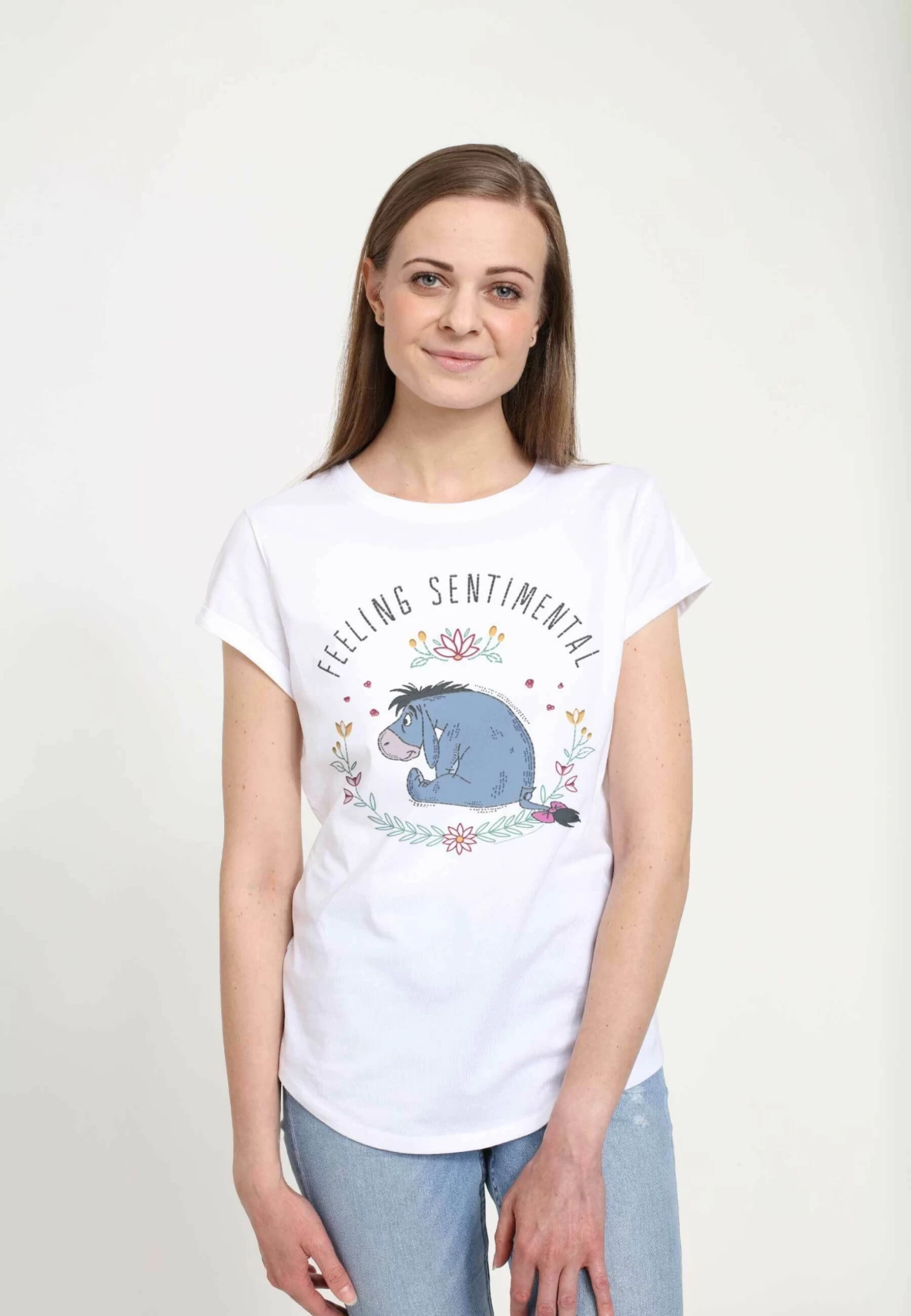 Disney Winnie The Pooh Eeyore Flowers - T-Shirt Print - White 3 Disney Winnie The Pooh Eeyore Flowers - T-Shirt Print - White