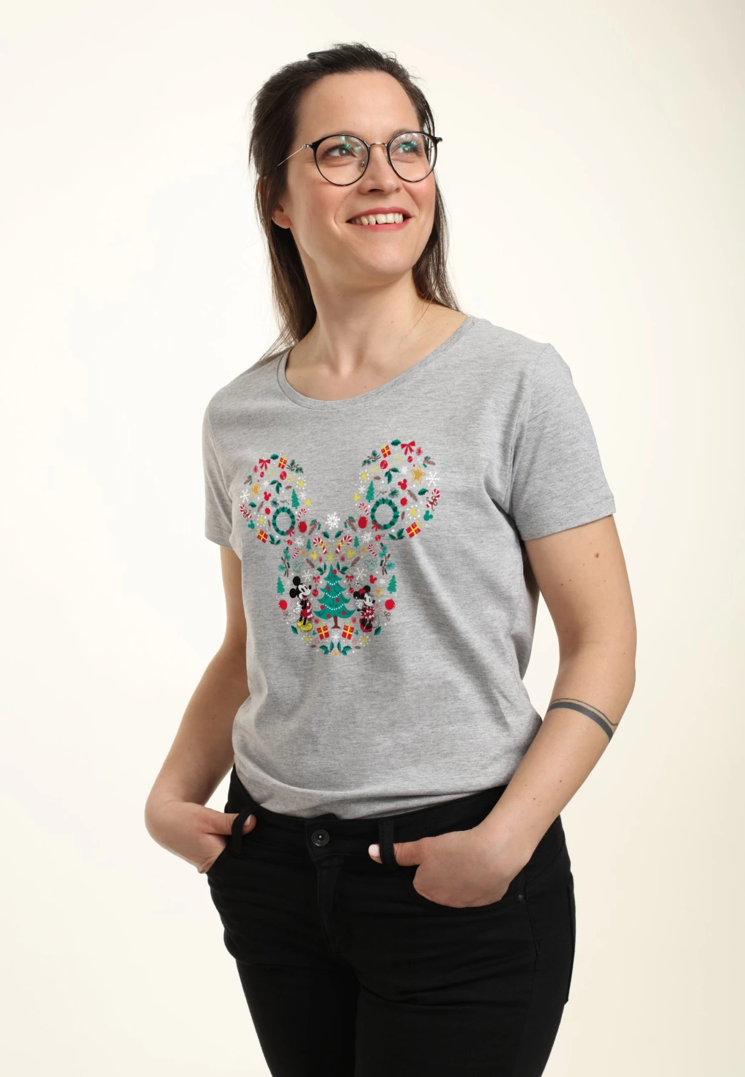 Disney Mickey Classic Icon Ear Fill - T-Shirt Print - Heather Grey 5 Disney Mickey Classic Icon Ear Fill - T-Shirt Print - Heather Grey - Afbeelding 3