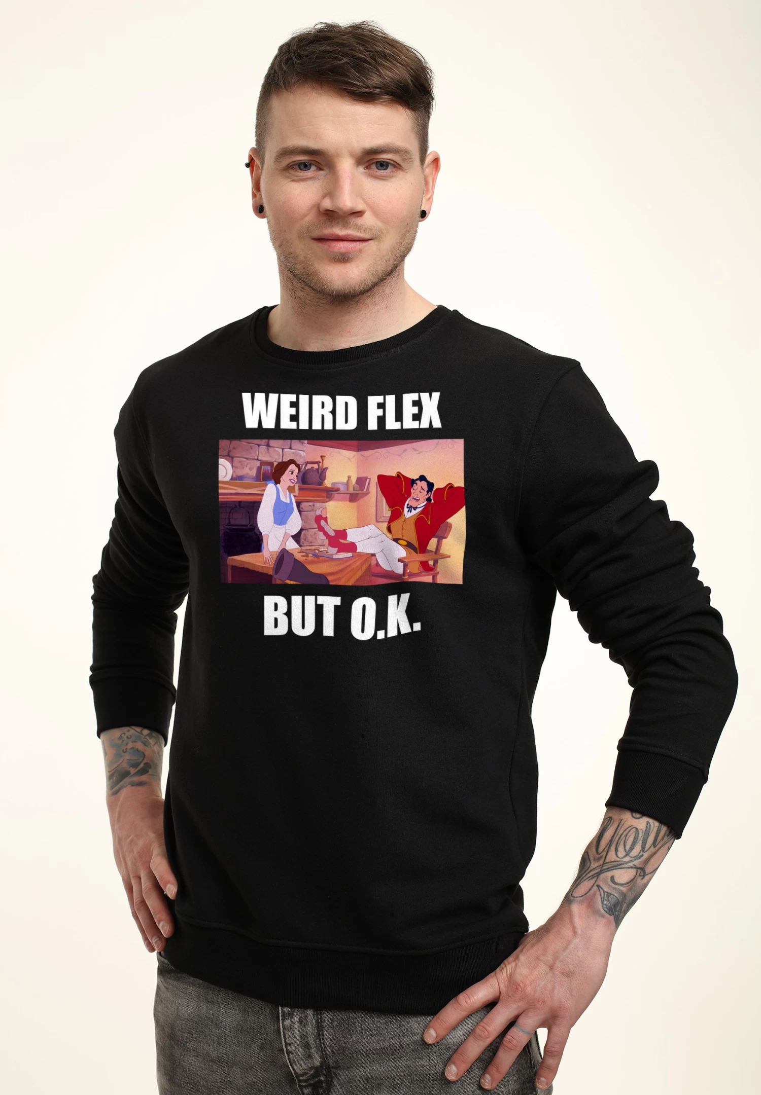 Disney Beauty & The Beast Gaston Weird Flex Meme - Sweater - Black 5 Disney Beauty & The Beast Gaston Weird Flex Meme - Sweater - Black - Afbeelding 3