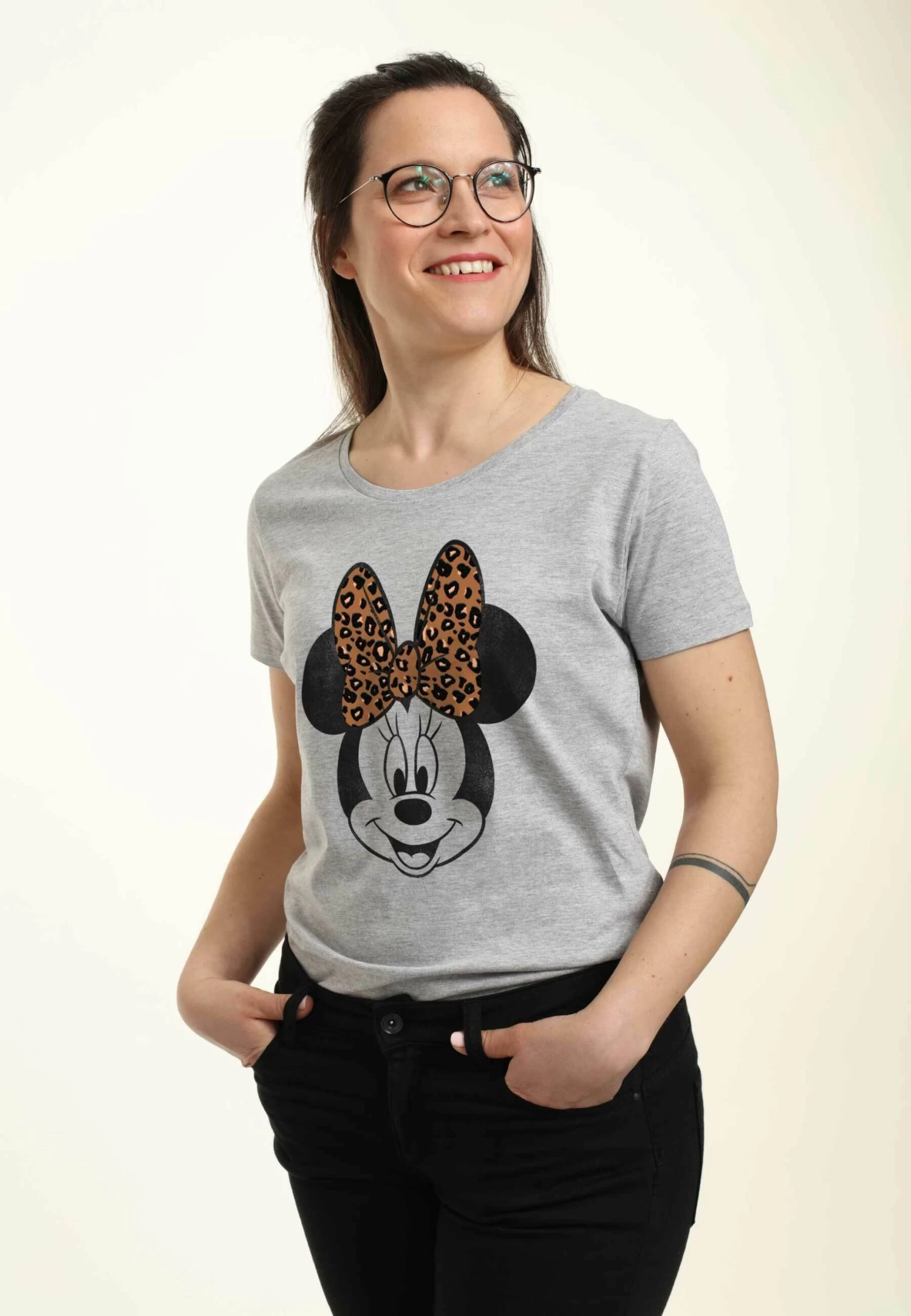 Disney Mickey Classic Modern Minnie Face Leopard - T-Shirt Print - Heather Grey 5 Disney Mickey Classic Modern Minnie Face Leopard - T-Shirt Print - Heather Grey - Afbeelding 3