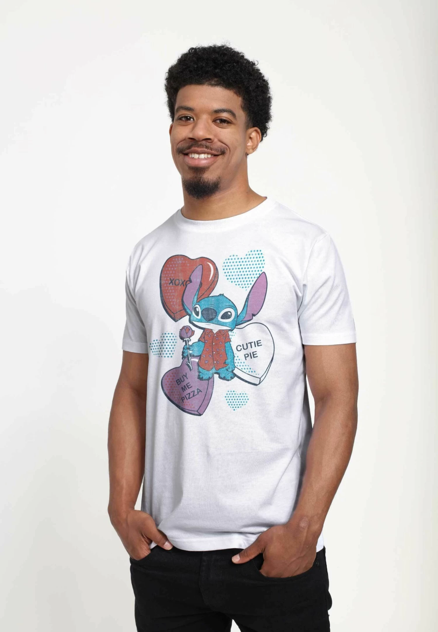 Disney Lilo & Stitch Heart Pizza Unisex - T-Shirt Print - White 5 Disney Lilo & Stitch Heart Pizza Unisex - T-Shirt Print - White - Afbeelding 3