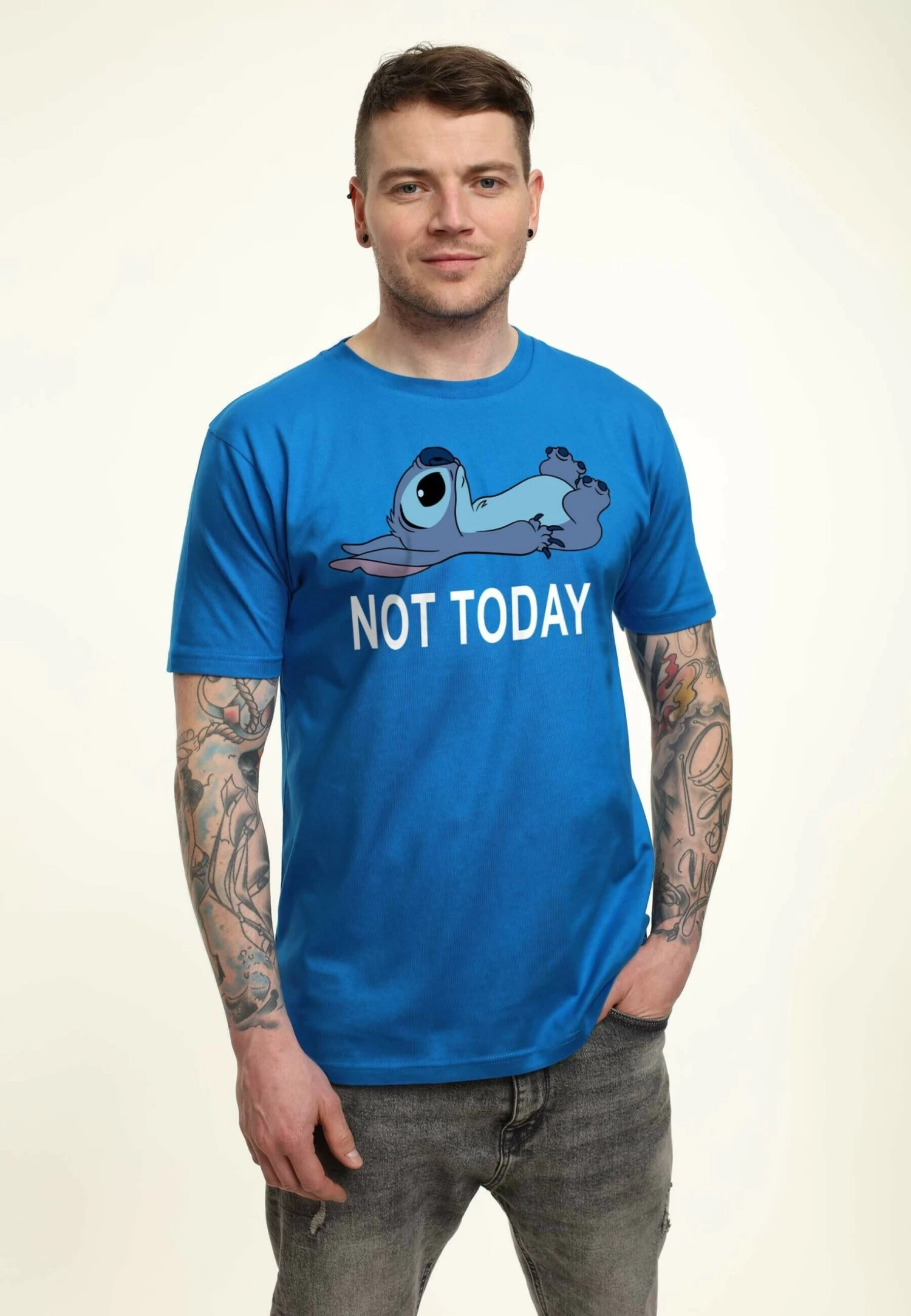 Disney Lilo & Stitch Not Today Unisex - T-Shirt Print - Bright Blue 3 Disney Lilo & Stitch Not Today Unisex - T-Shirt Print - Bright Blue