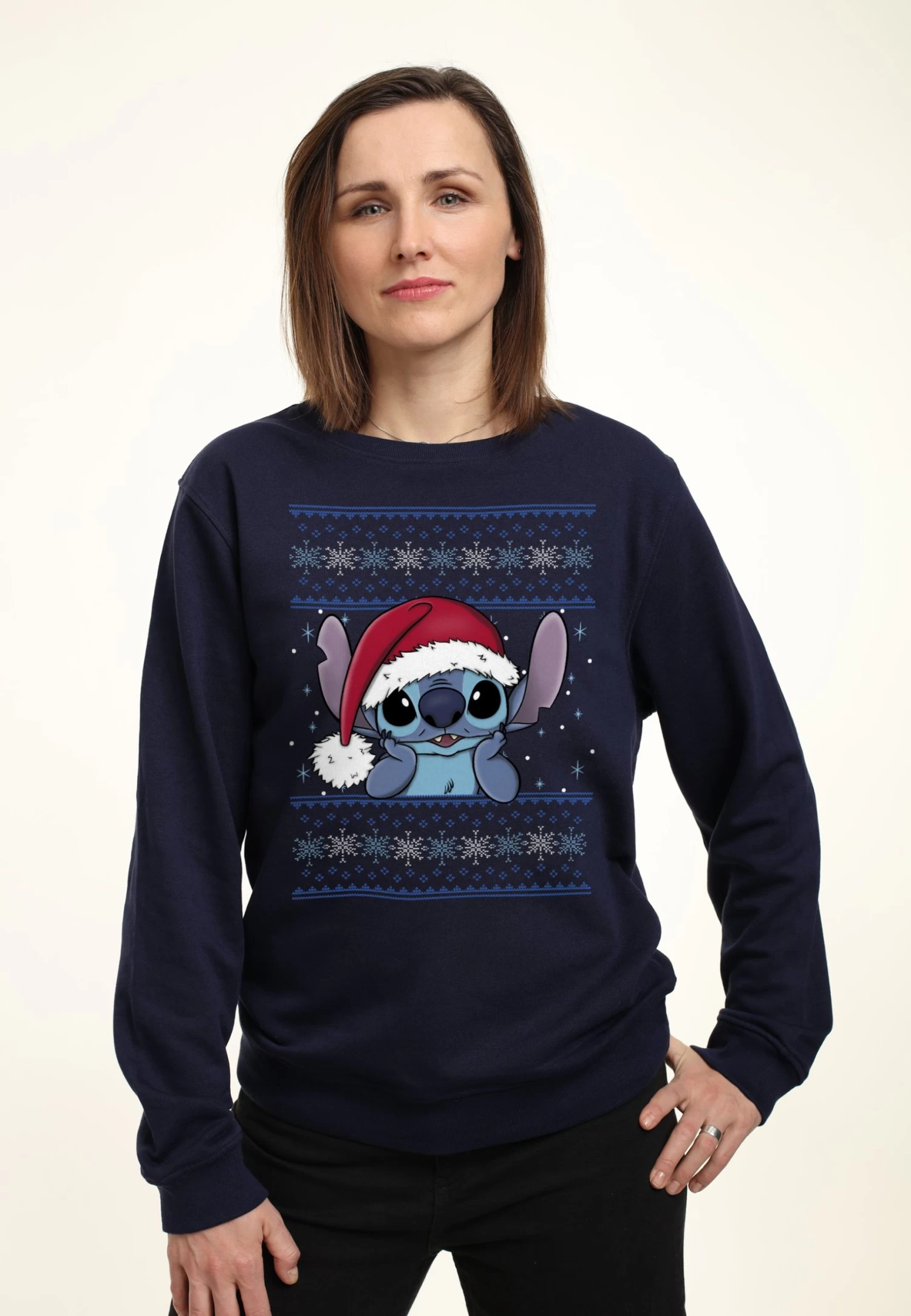 Disney LiloStitch Holiday Stitch Wearing Santa Hat - Sweater - Navy Blue 3 Disney LiloStitch Holiday Stitch Wearing Santa Hat - Sweater - Navy Blue