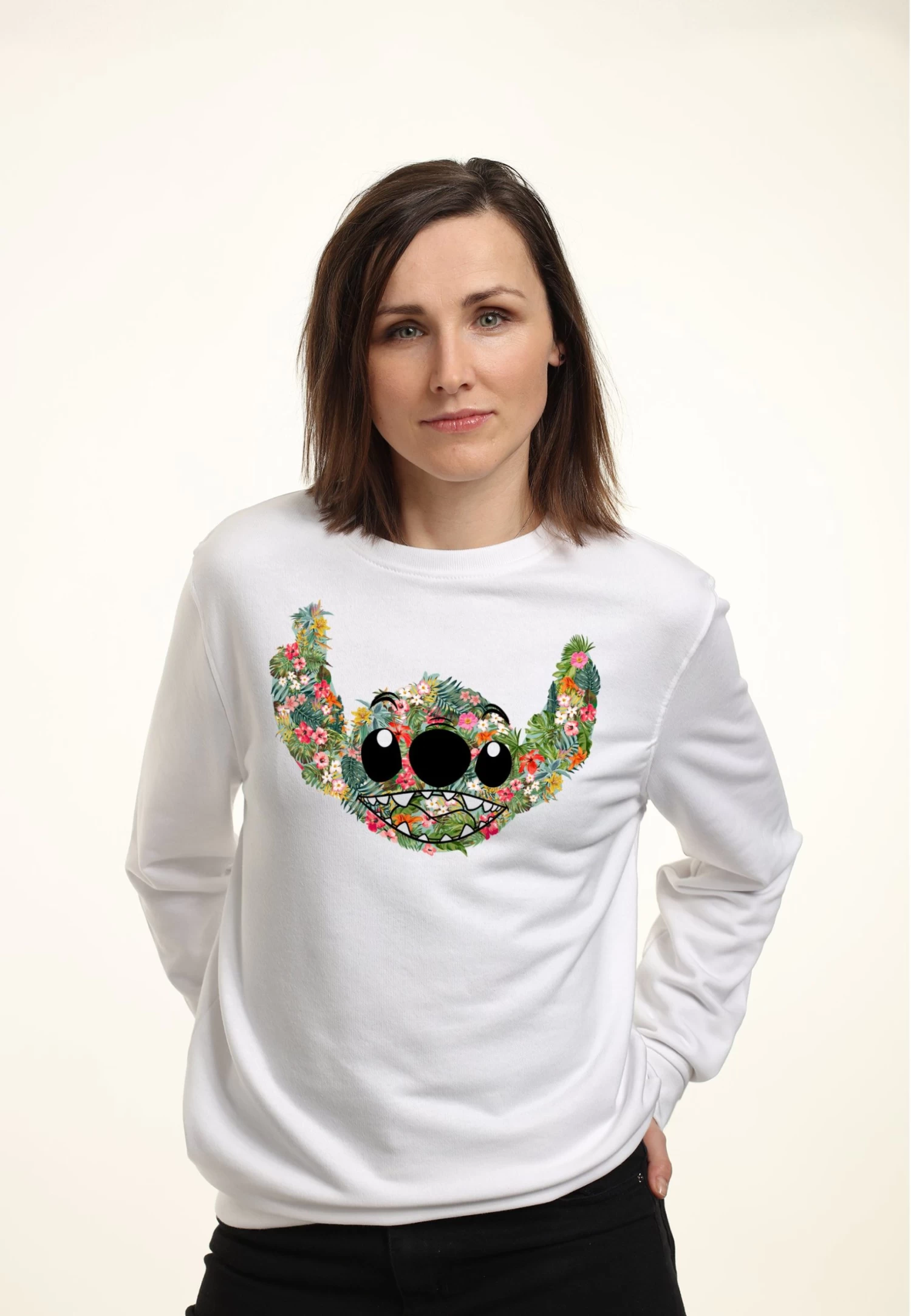 Disney Lilo & Stitch Stitch Floral - Sweater - White 3 Disney Lilo & Stitch Stitch Floral - Sweater - White