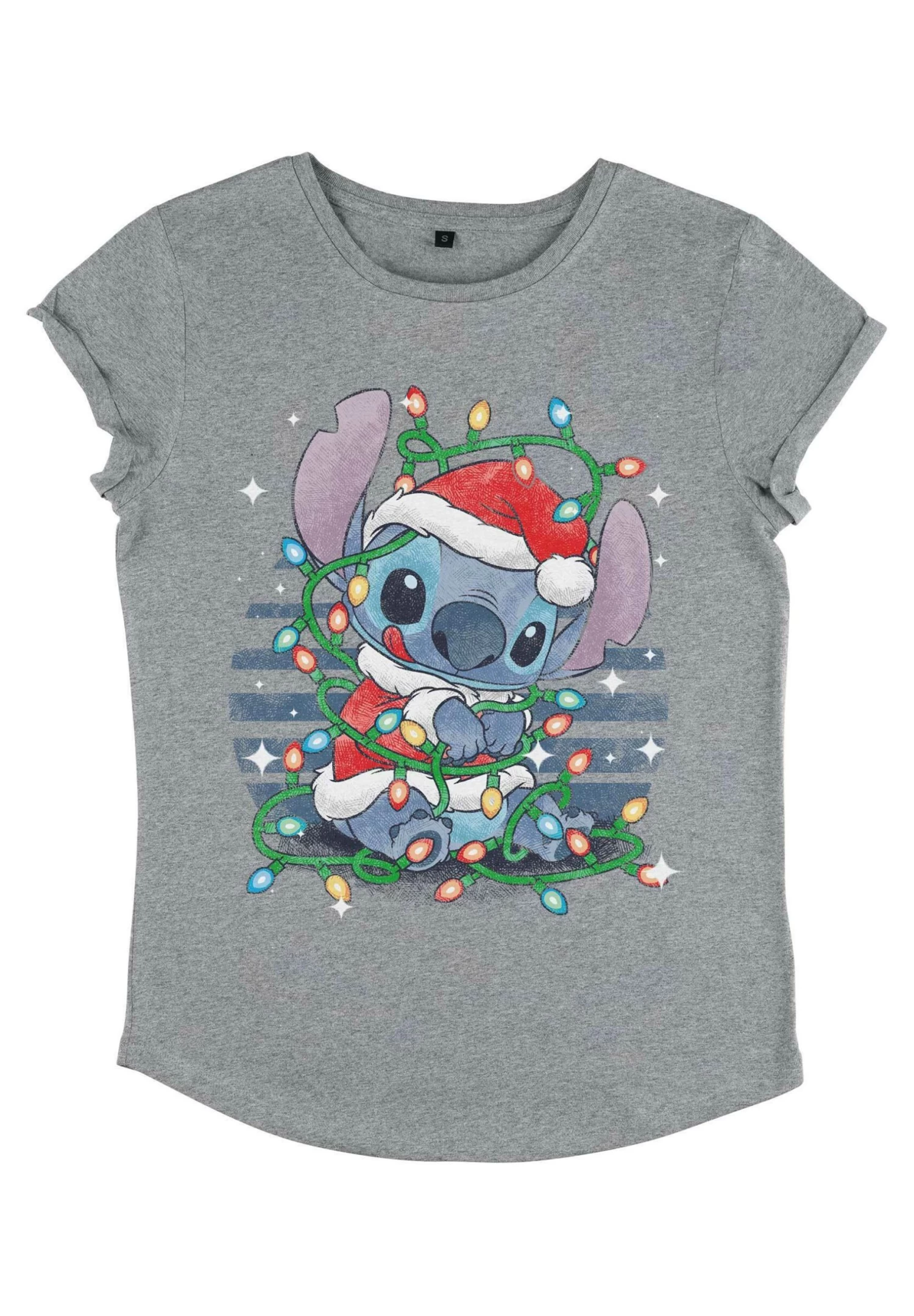 Disney Classics Stitch Xmas Lights - T-Shirt Print - Melange Grey 5 Disney Classics Stitch Xmas Lights - T-Shirt Print - Melange Grey - Afbeelding 3