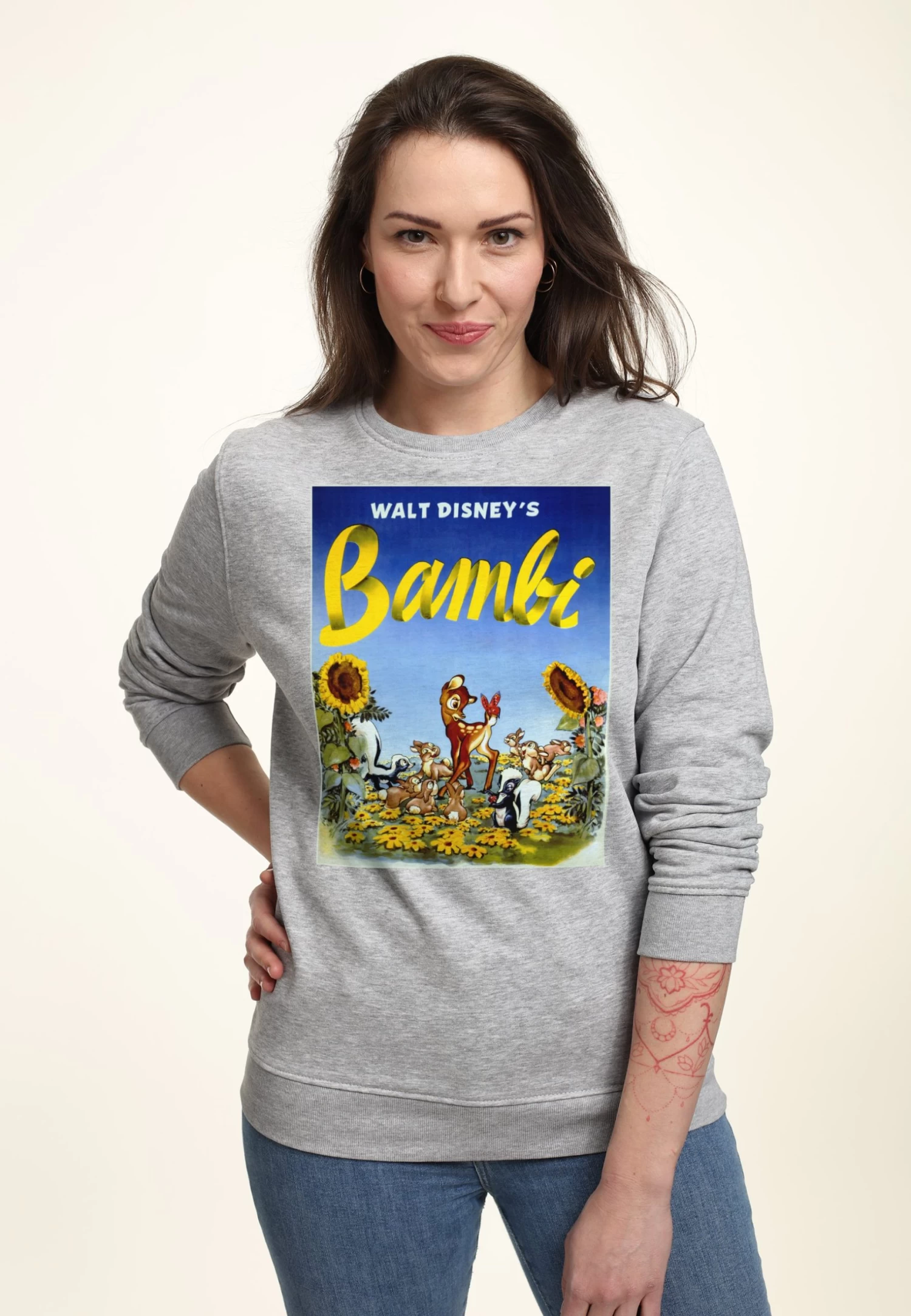 Disney Bambi Sunflowers - Sweater - Heather Grey 3 Disney Bambi Sunflowers - Sweater - Heather Grey