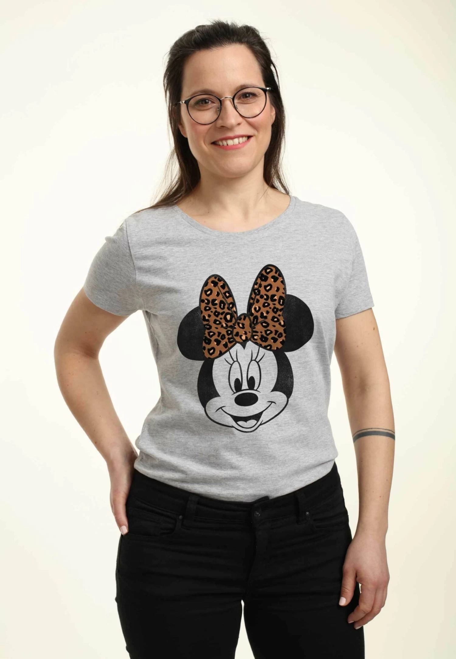 Disney Mickey Classic Modern Minnie Face Leopard - T-Shirt Print - Heather Grey 6 Disney Mickey Classic Modern Minnie Face Leopard - T-Shirt Print - Heather Grey - Afbeelding 4