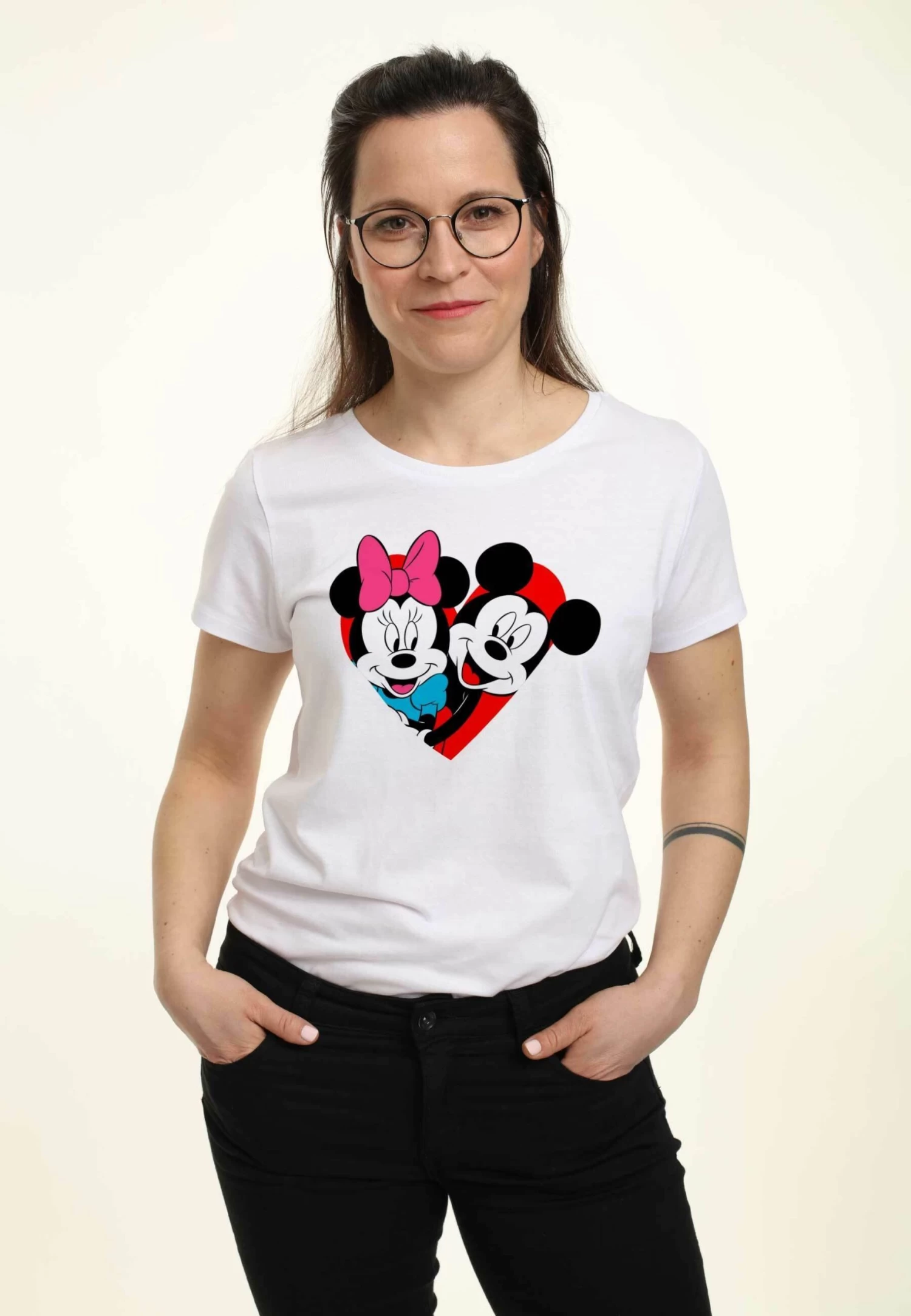 Disney Mickey Mouse Mickey Minnie Heart - T-Shirt Print - White 3 Disney Mickey Mouse Mickey Minnie Heart - T-Shirt Print - White