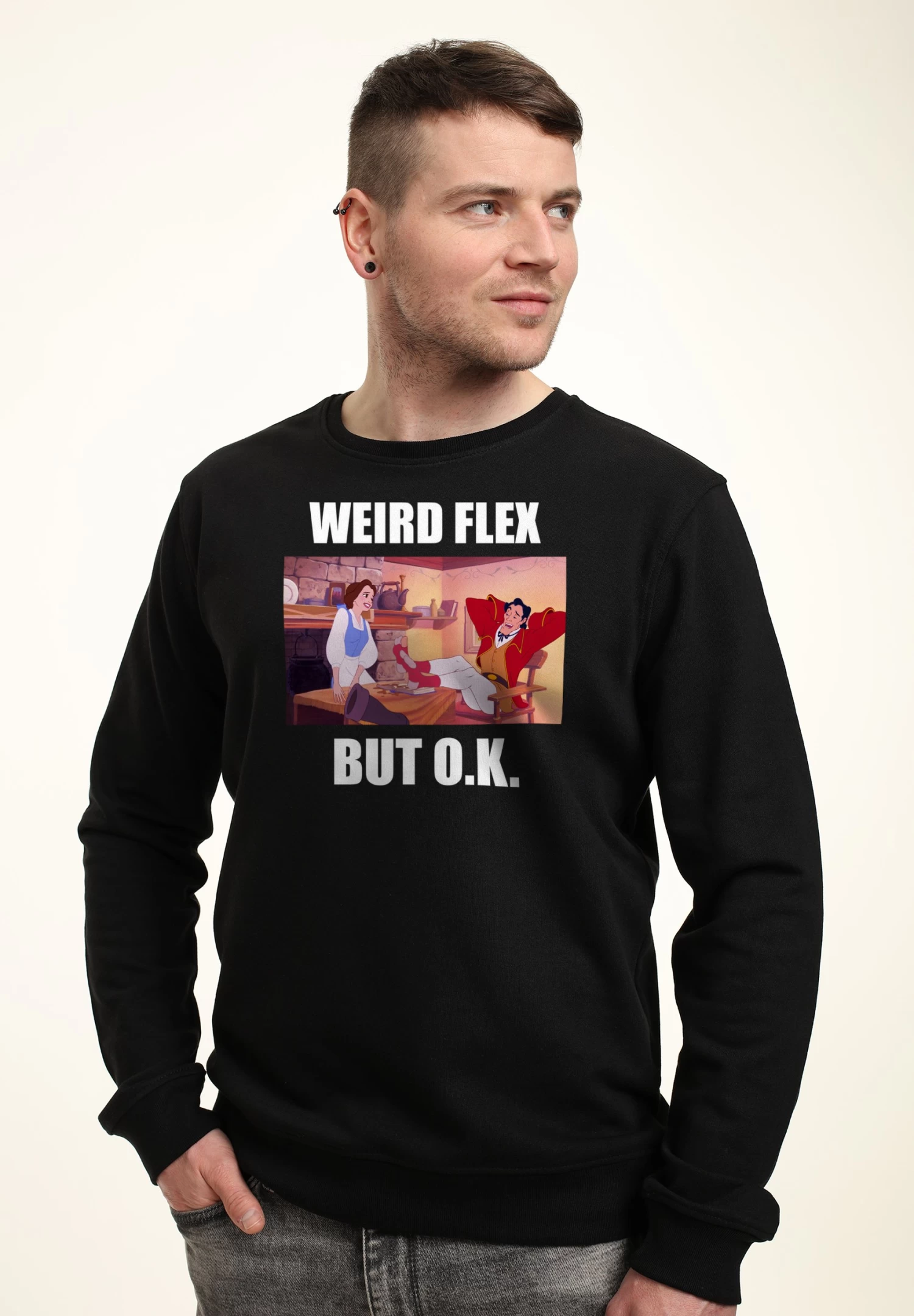 Disney Beauty & The Beast Gaston Weird Flex Meme - Sweater - Black 3 Disney Beauty & The Beast Gaston Weird Flex Meme - Sweater - Black