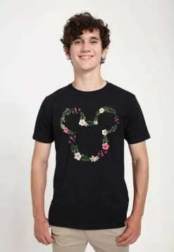 Disney Mickey Classic Floral Mickey Unisex - T-Shirt Print - Black