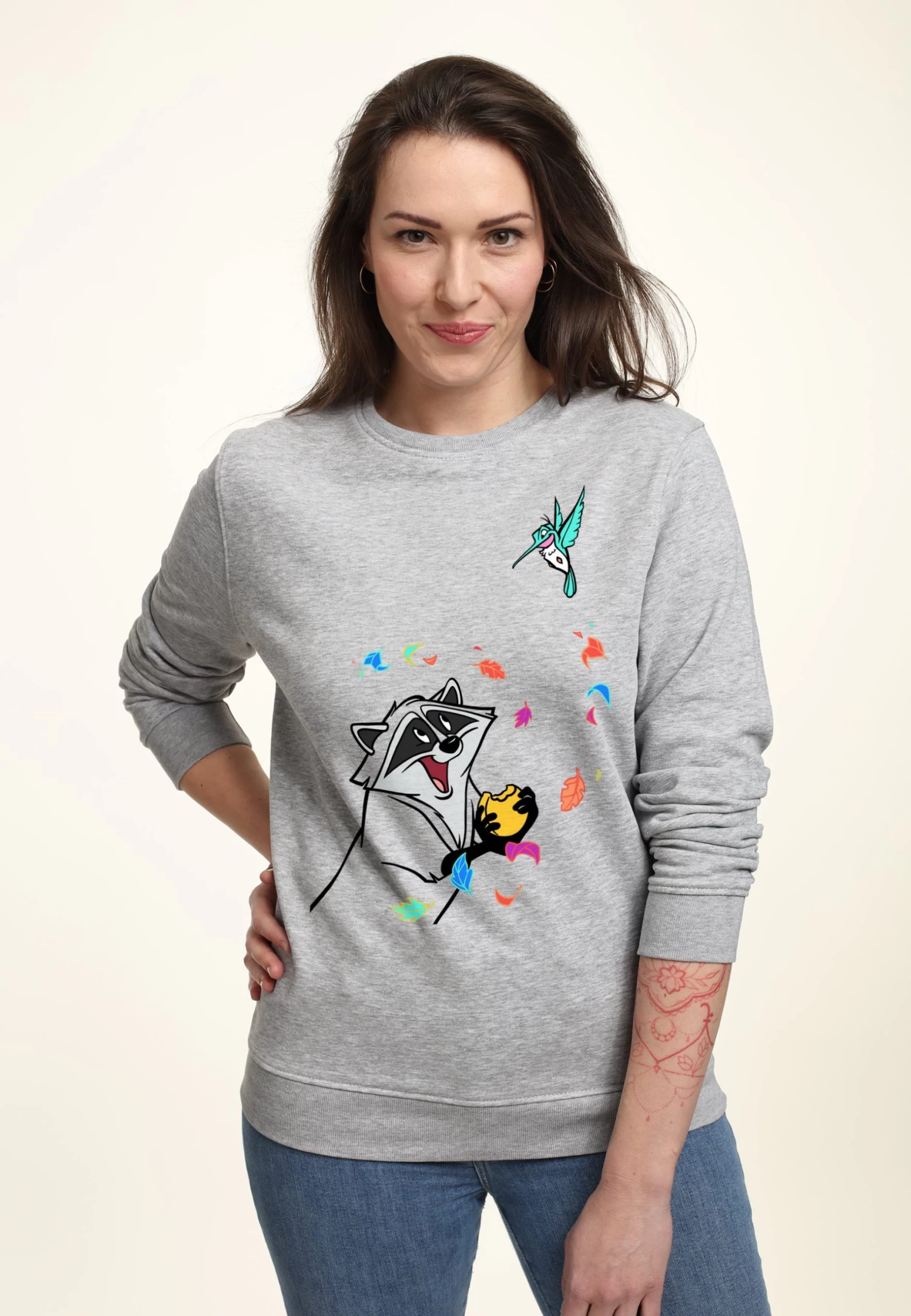 Disney Pocahontas Meeko And Flit - Sweater - Heather Grey 3 Disney Pocahontas Meeko And Flit - Sweater - Heather Grey
