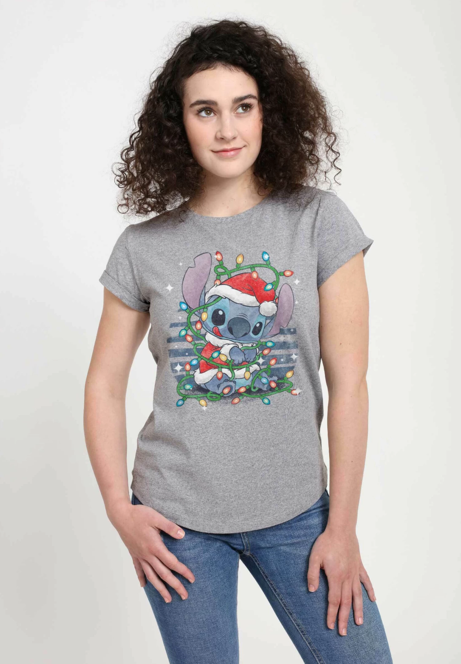 Disney Classics Stitch Xmas Lights - T-Shirt Print - Melange Grey 3 Disney Classics Stitch Xmas Lights - T-Shirt Print - Melange Grey