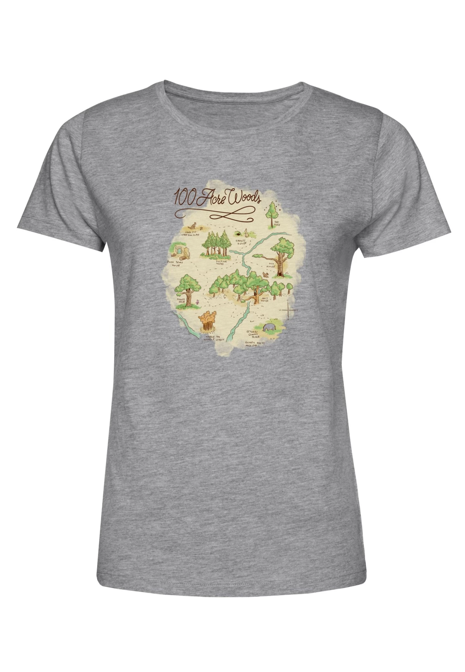 Disney Winnie The Pooh Acre Map - T-Shirt Print - Heather Grey 7 Disney Winnie The Pooh Acre Map - T-Shirt Print - Heather Grey - Afbeelding 5
