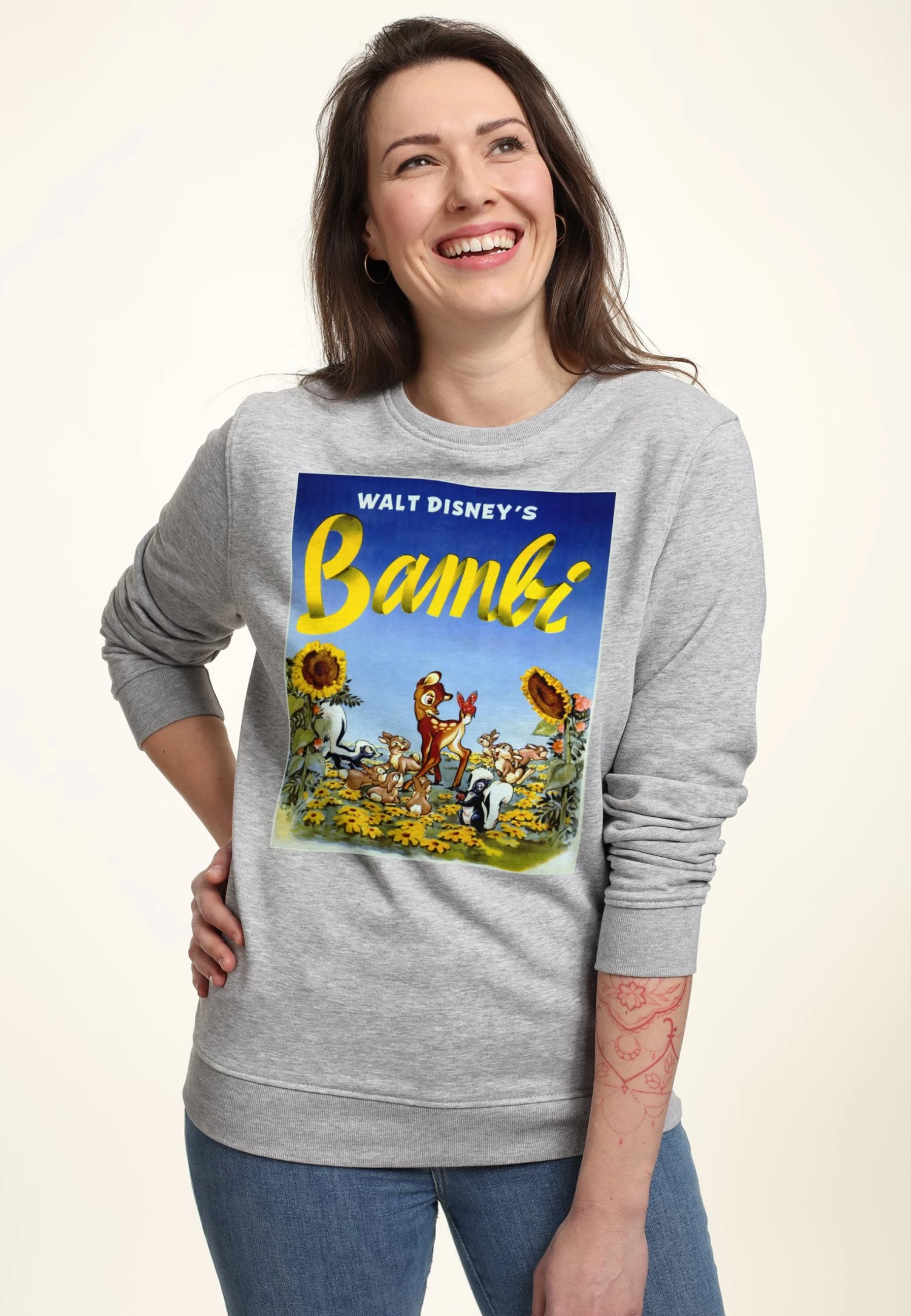 Disney Bambi Sunflowers - Sweater - Heather Grey 5 Disney Bambi Sunflowers - Sweater - Heather Grey - Afbeelding 3