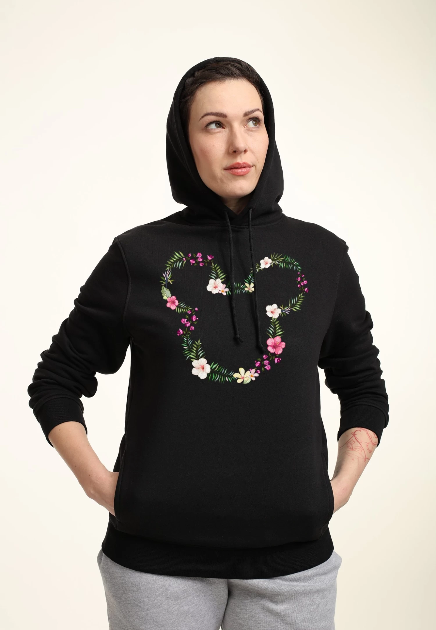 Disney Mickey Classic Floral Mickey - Hoodie - Black 5 Disney Mickey Classic Floral Mickey - Hoodie - Black - Afbeelding 3